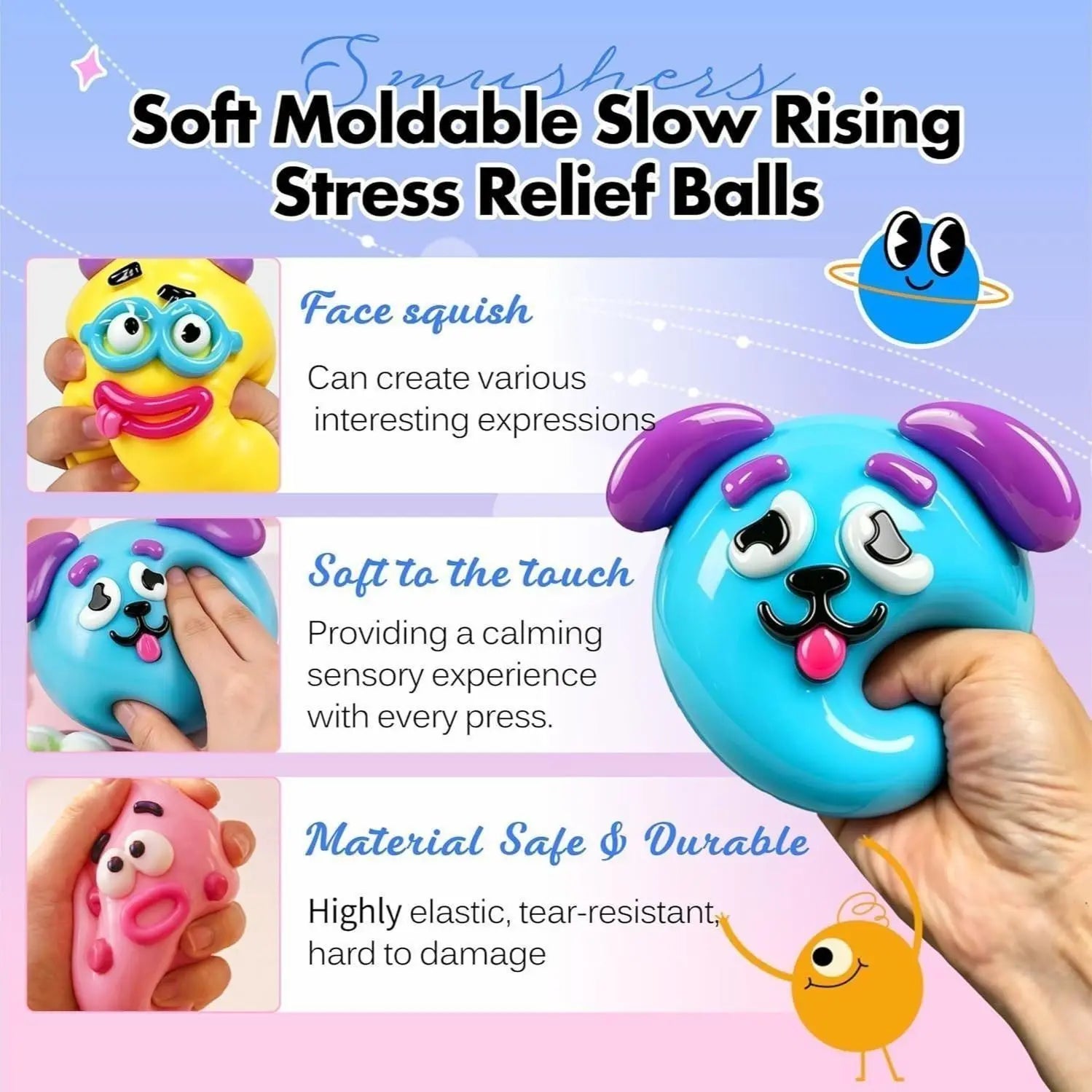 Smushers Interchangeable Squishy Dog Face, Soft Moldable Slow-Rise Sensory Fidget Toy for Anxiety Relief and Tactile Play