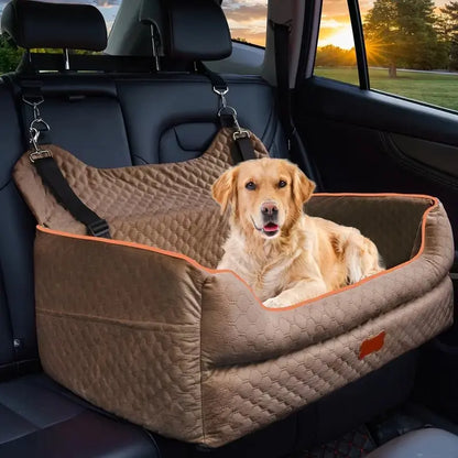 Premium Dog Car Seat for Large and Medium Breeds, Comfortable Booster Bed for Back Seat, Fully Detachable and Washable with Thick Cushion for Travel Comfort