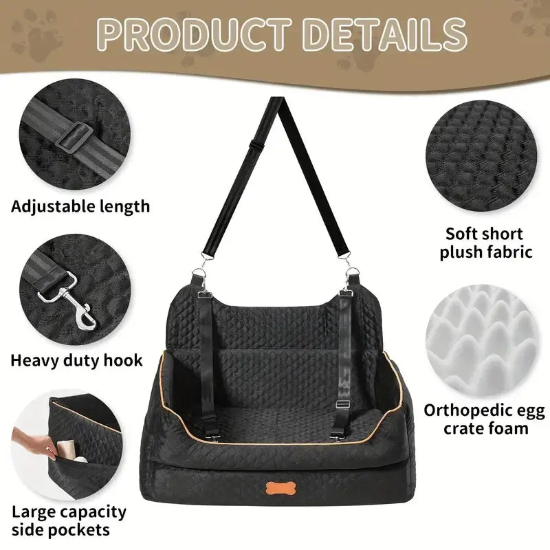 Premium Dog Car Seat for Large and Medium Breeds, Comfortable Booster Bed for Back Seat, Fully Detachable and Washable with Thick Cushion for Travel Comfort