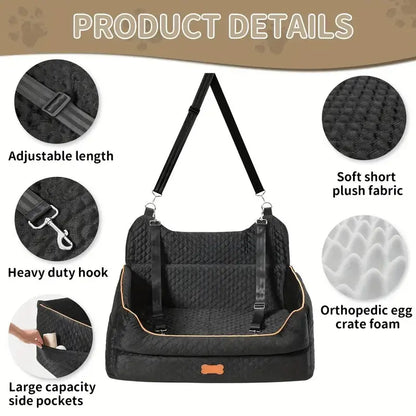 Premium Dog Car Seat for Large and Medium Breeds, Comfortable Booster Bed for Back Seat, Fully Detachable and Washable with Thick Cushion for Travel Comfort