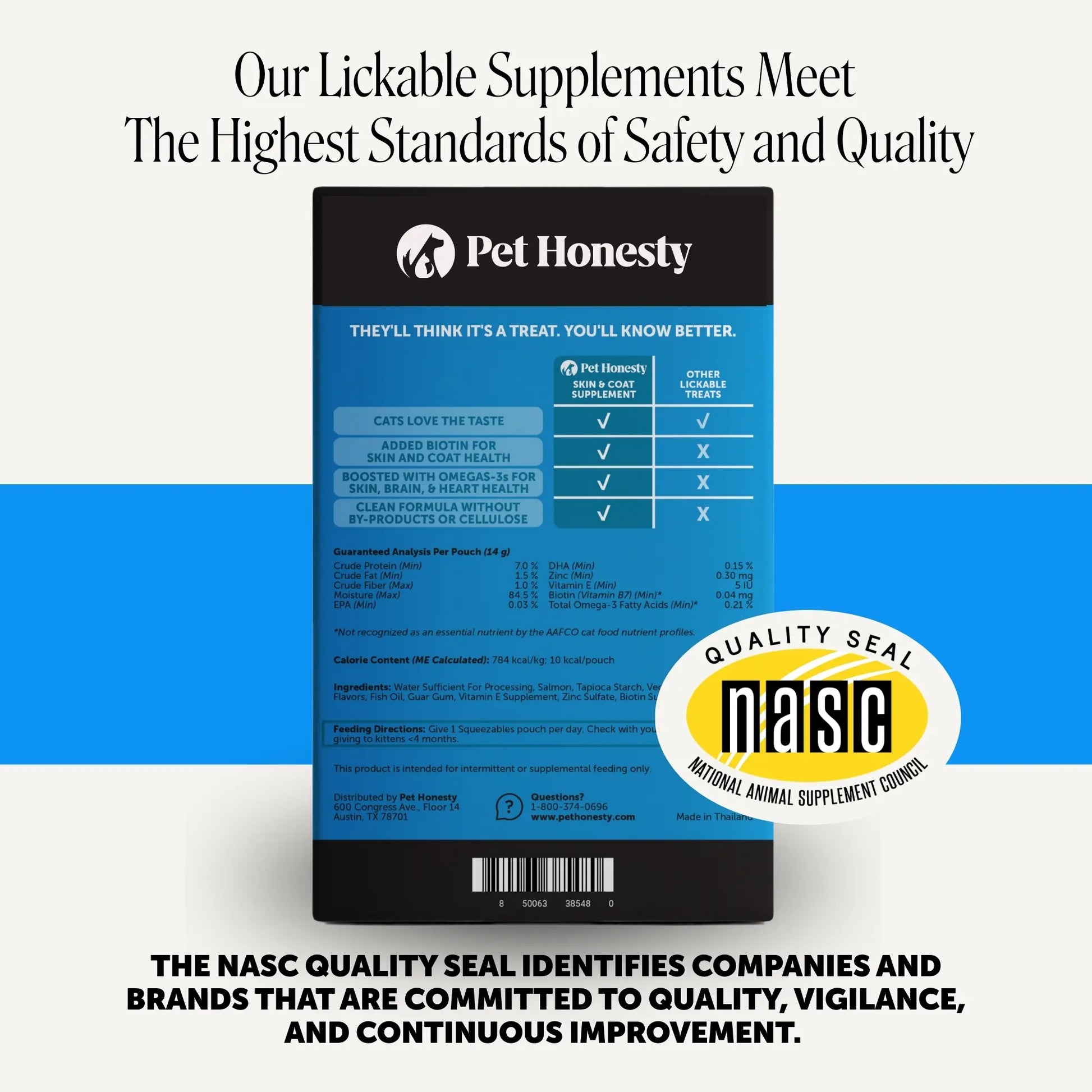 Pet Honesty Squeezables Skin & Coat Health Lickable Supplement for Cats - 20 Pouches