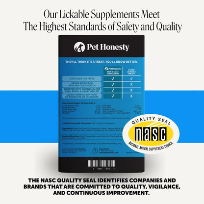 Pet Honesty Squeezables Skin & Coat Health Lickable Supplement for Cats - 20 Pouches
