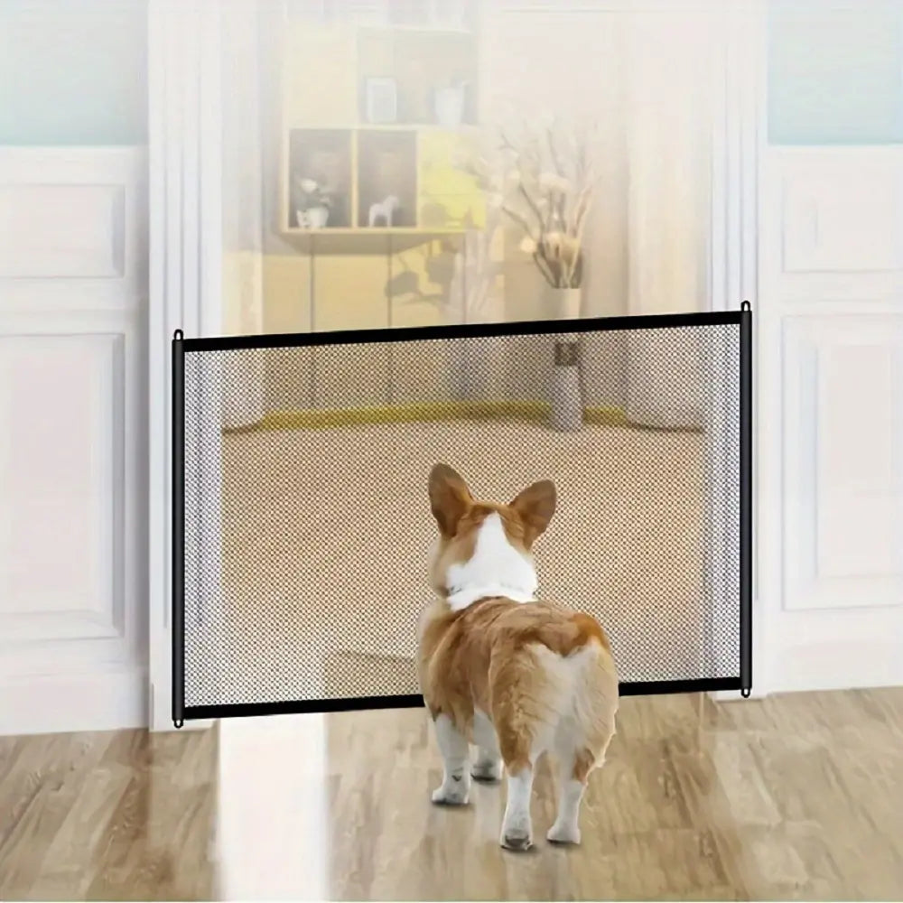 Pet Dog Gate and Stair Safety Barrier - Folding Breathable Mesh Enclosure for Dogs and Children, Portable Punch-Free Isolation Net and Playpen