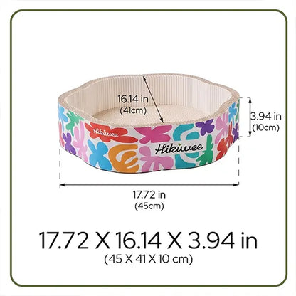 Hikiwee Original Design Scratch-Resistant Cat Bed - Available in Leopard Print, Art Deco, Mint Chocolate, and Floral Styles - Made from Non-Toxic, Odor-Free, High-Density Wood Pulp Corrugated Cardboard, Individually Sealed for Safe Comfort and Guaranteed Freshness