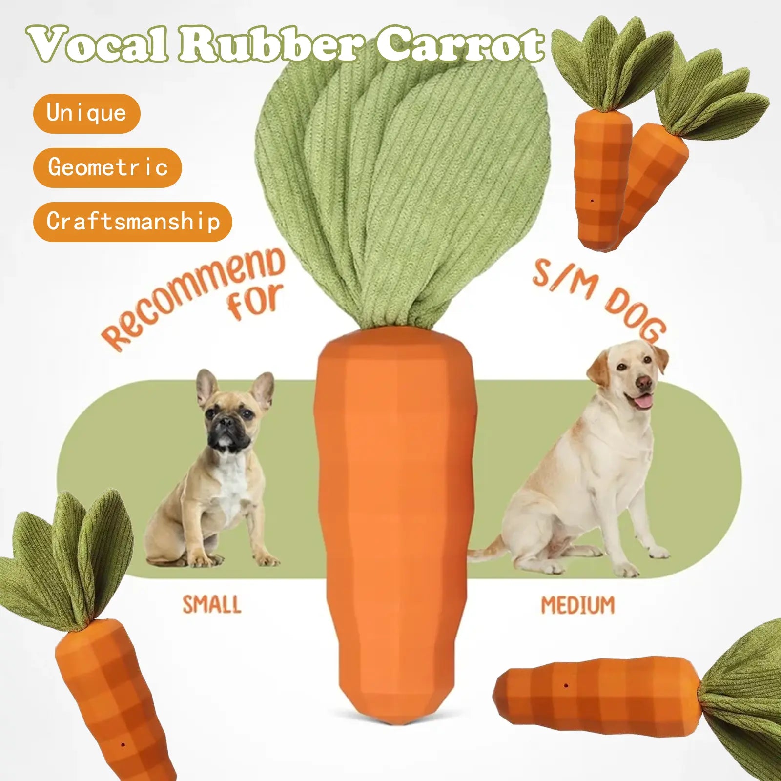 Durable Rubber Carrot Squeaky Chew Toy for Aggressive Chewers - Interactive Training and Cleaning Toy for Medium Dogs and Puppies