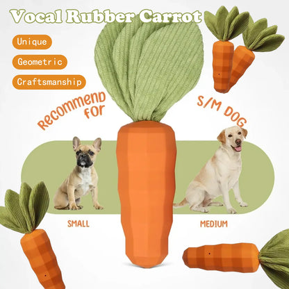 Durable Rubber Carrot Squeaky Chew Toy for Aggressive Chewers - Interactive Training and Cleaning Toy for Medium Dogs and Puppies