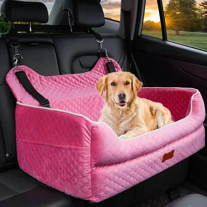 Premium Dog Car Seat for Large and Medium Breeds, Comfortable Booster Bed for Back Seat, Fully Detachable and Washable with Thick Cushion for Travel Comfort