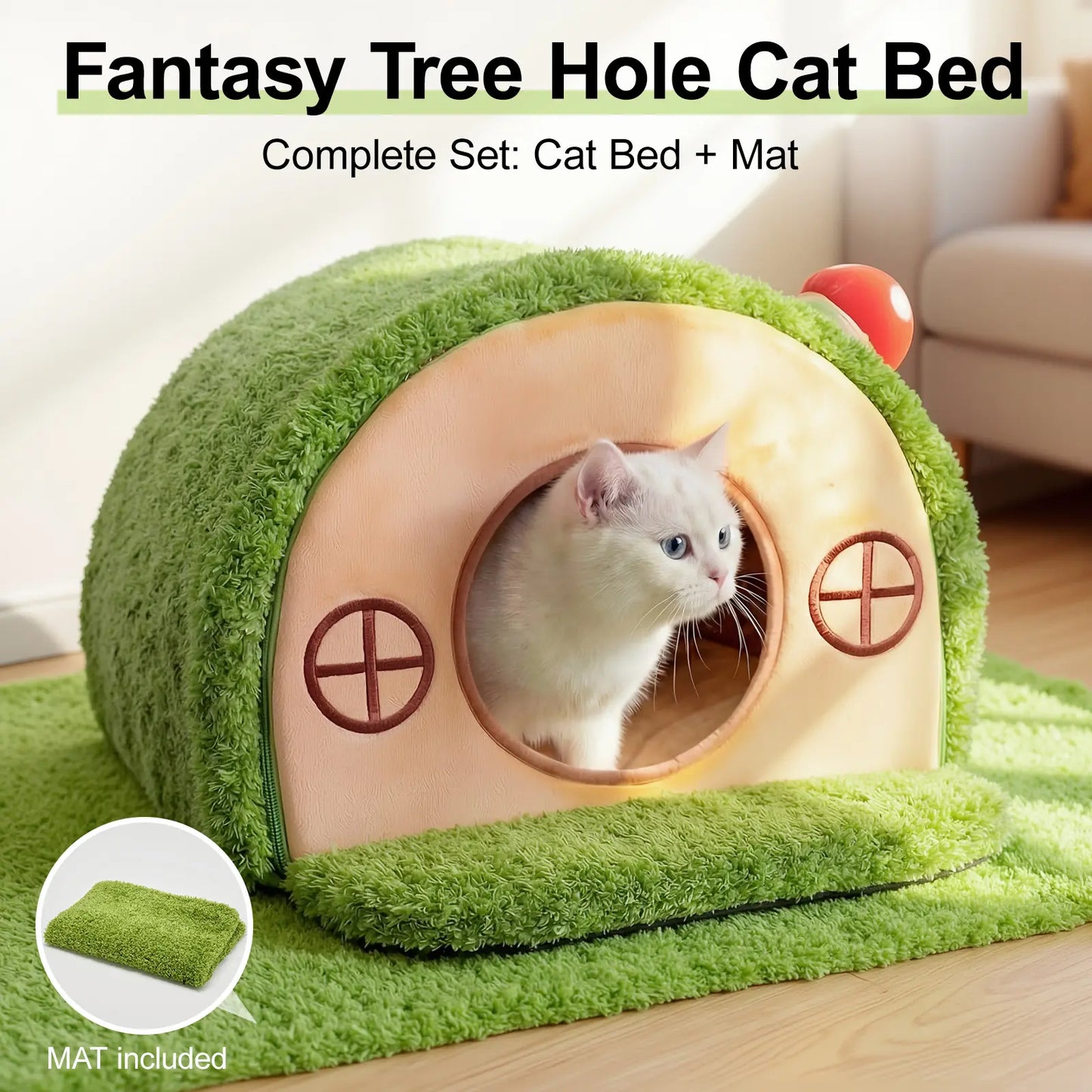 Crystal Velvet Enclosed Cat Bed with Removable Washable Cushion and Non-Slip Base for Indoor Cats