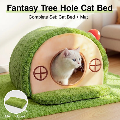 Crystal Velvet Enclosed Cat Bed with Removable Washable Cushion and Non-Slip Base for Indoor Cats