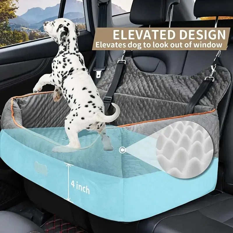 Premium Dog Car Seat for Large and Medium Breeds, Comfortable Booster Bed for Back Seat, Fully Detachable and Washable with Thick Cushion for Travel Comfort