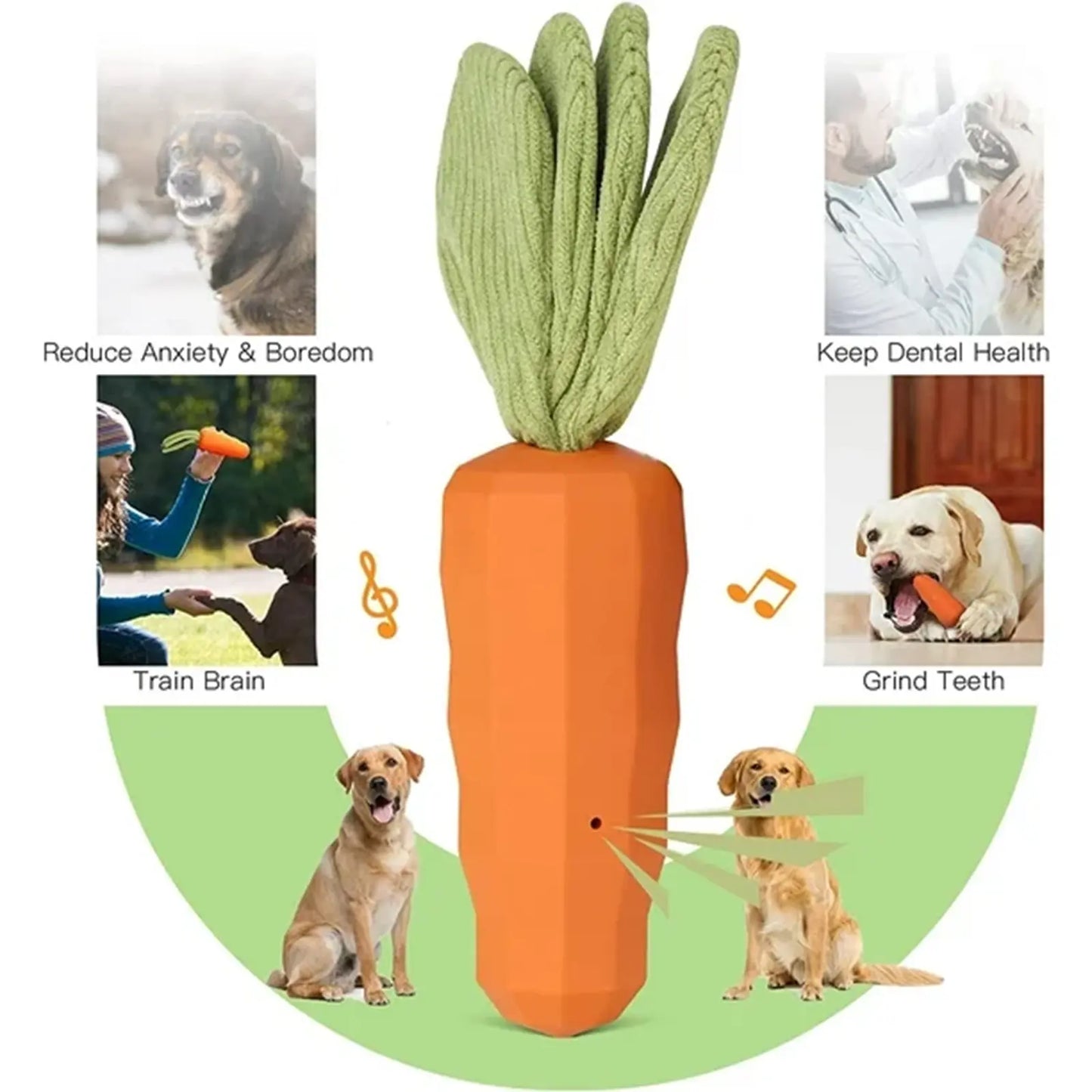 Durable Rubber Carrot Squeaky Chew Toy for Aggressive Chewers - Interactive Training and Cleaning Toy for Medium Dogs and Puppies
