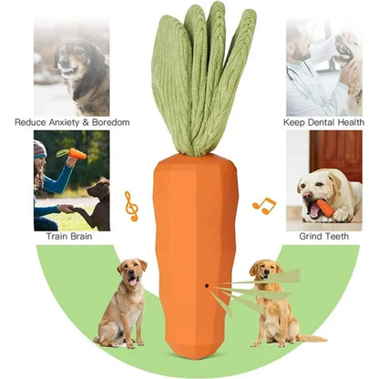 Durable Rubber Carrot Squeaky Chew Toy for Aggressive Chewers - Interactive Training and Cleaning Toy for Medium Dogs and Puppies