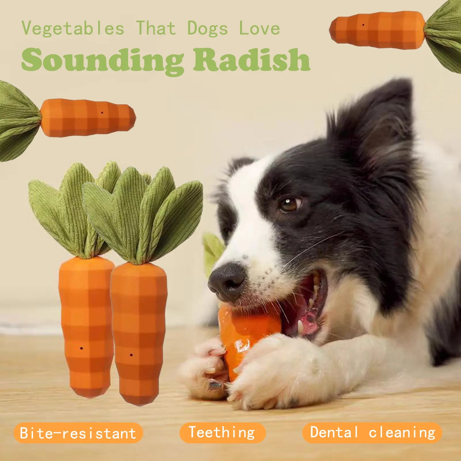 Durable Rubber Carrot Squeaky Chew Toy for Aggressive Chewers - Interactive Training and Cleaning Toy for Medium Dogs and Puppies