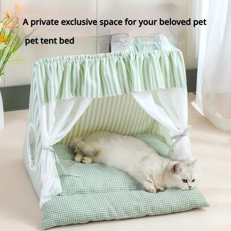 Washable Semi-Enclosed Plush Pet Tent Bed for Small to Medium Cats and Dogs - All-Season Comfort