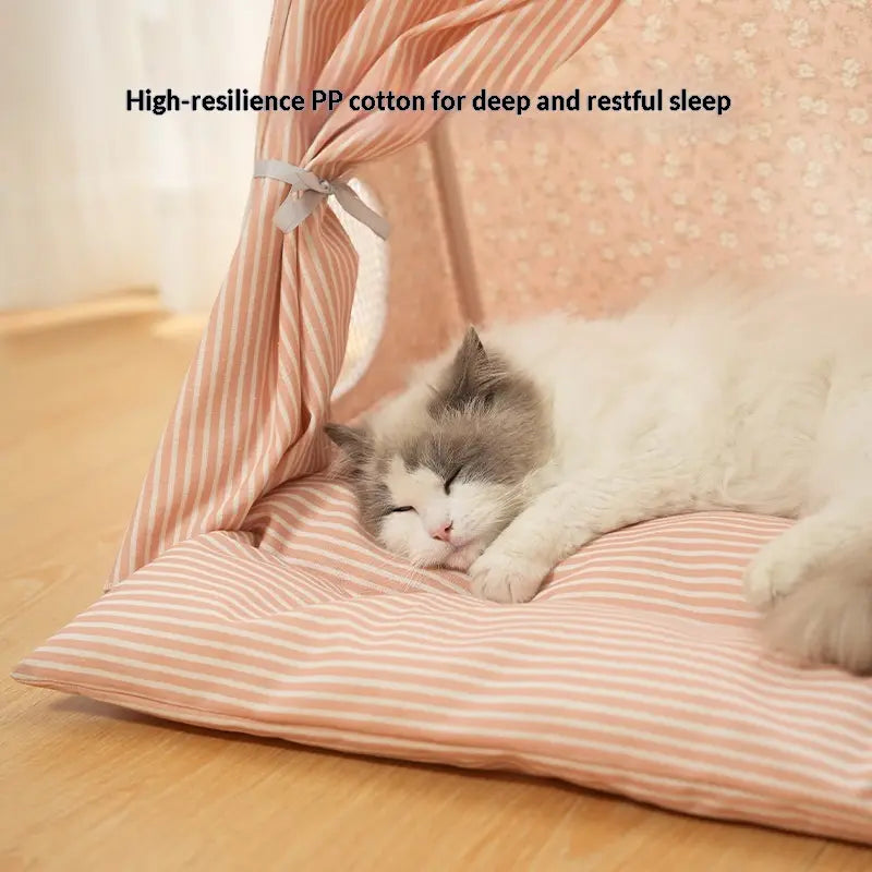 Washable Semi-Enclosed Plush Pet Tent Bed for Small to Medium Cats and Dogs - All-Season Comfort