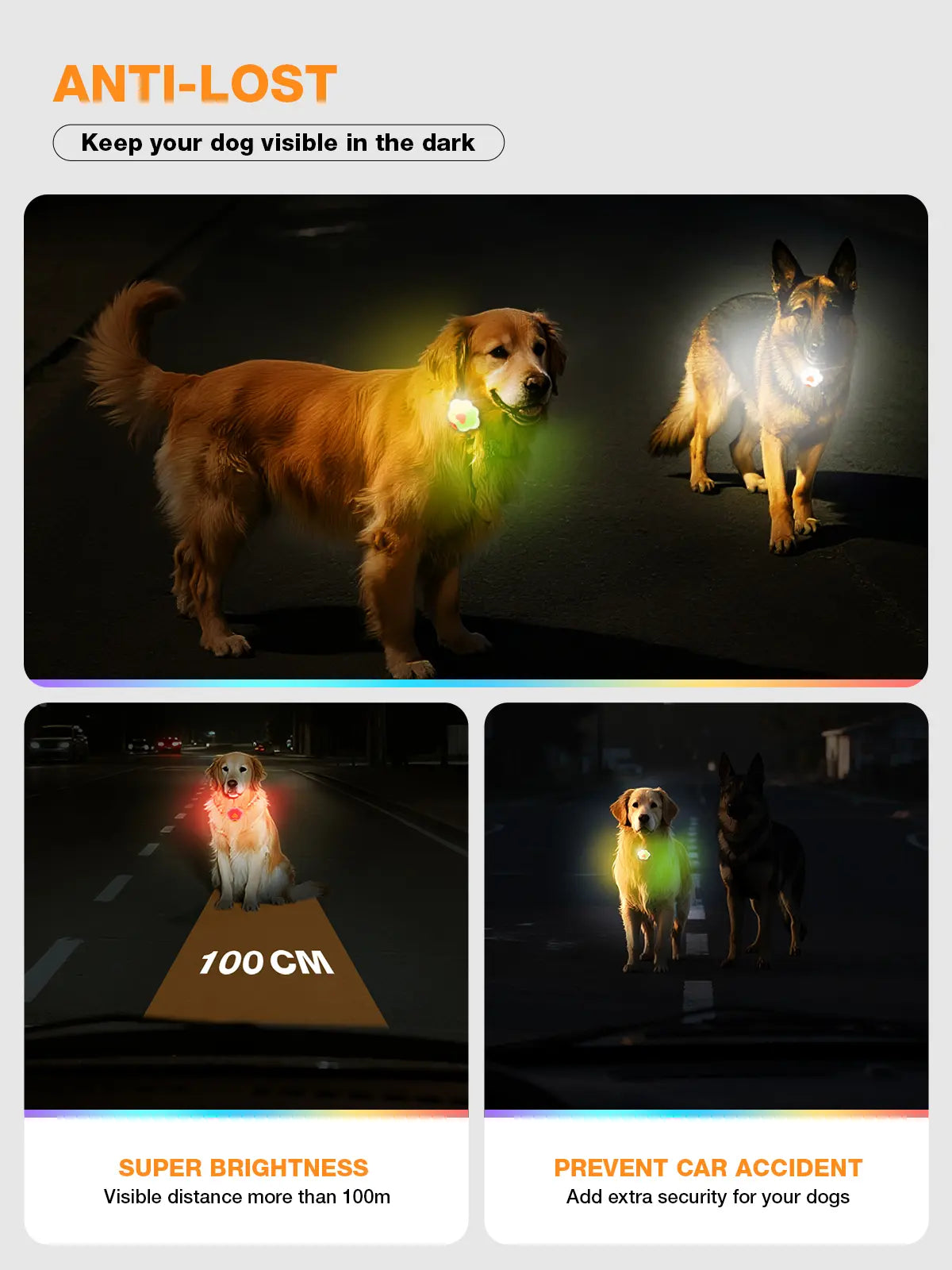 Lekereise USB-C Rechargeable LED Dog Collar Light – Six Modes, Waterproof Silicone Safety Collar for Night Walking, Running, and Camping
