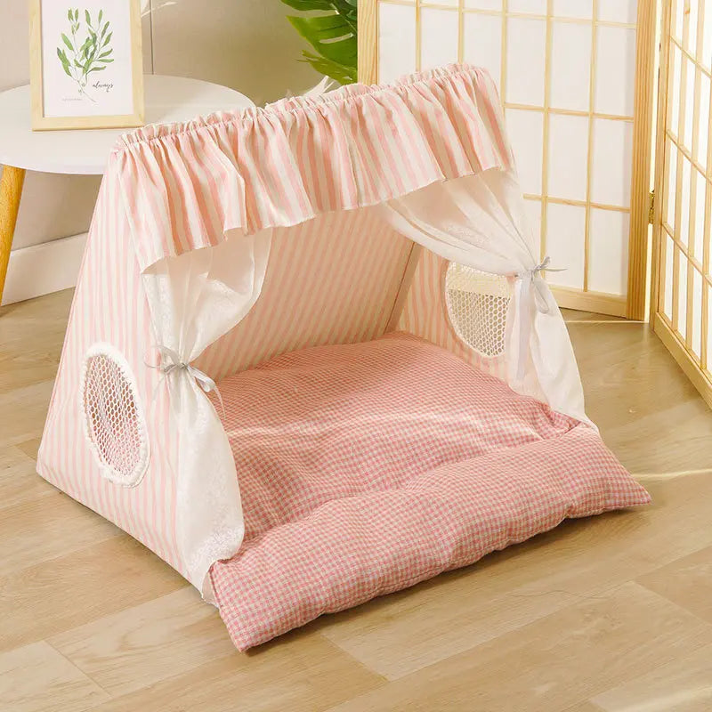 Washable Semi-Enclosed Plush Pet Tent Bed for Small to Medium Cats and Dogs - All-Season Comfort