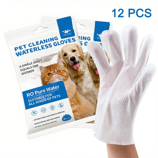 Professional Disposable Grooming Wipes for Dogs and Cats (12 Pack) - Hypoallergenic, No-Rinse Pet Gloves Wipes with Natural Fermented Oils for Hair Removal, Deodorizing, Skin Moisture, and Paw Care, Ideal for Outdoor Use