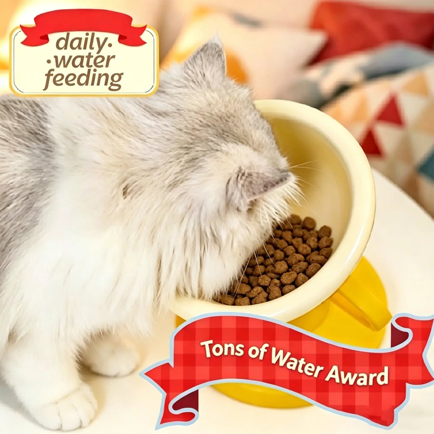 UFORU Ergonomic Trophy-Shaped Ceramic Pet Food Bowl - Adjustable Tilted Feeder with Anti-Slip Design for Cats and Small to Medium Dogs