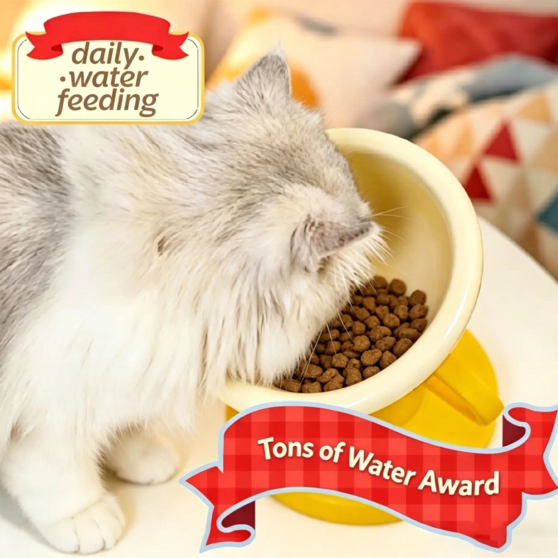 UFORU Ergonomic Trophy-Shaped Ceramic Pet Food Bowl - Adjustable Tilted Feeder with Anti-Slip Design for Cats and Small to Medium Dogs