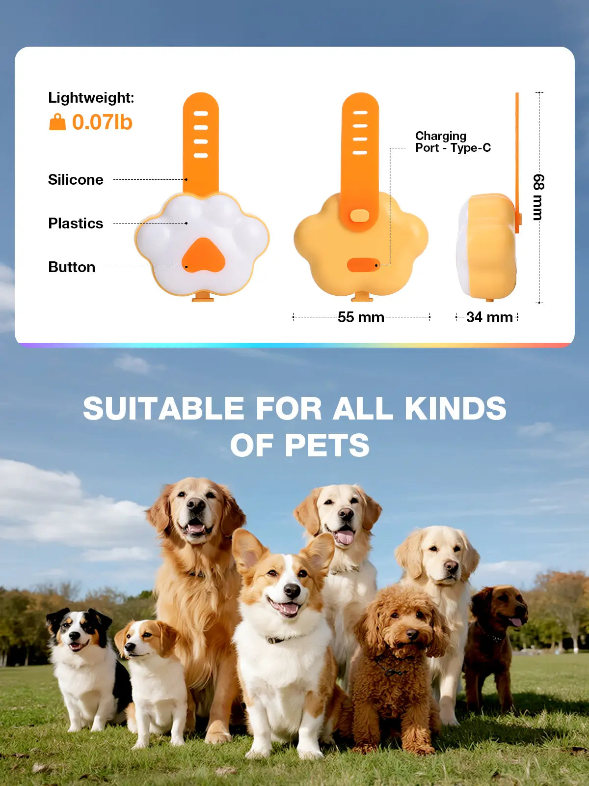 Lekereise USB-C Rechargeable LED Dog Collar Light – Six Modes, Waterproof Silicone Safety Collar for Night Walking, Running, and Camping