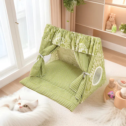Washable Semi-Enclosed Plush Pet Tent Bed for Small to Medium Cats and Dogs - All-Season Comfort