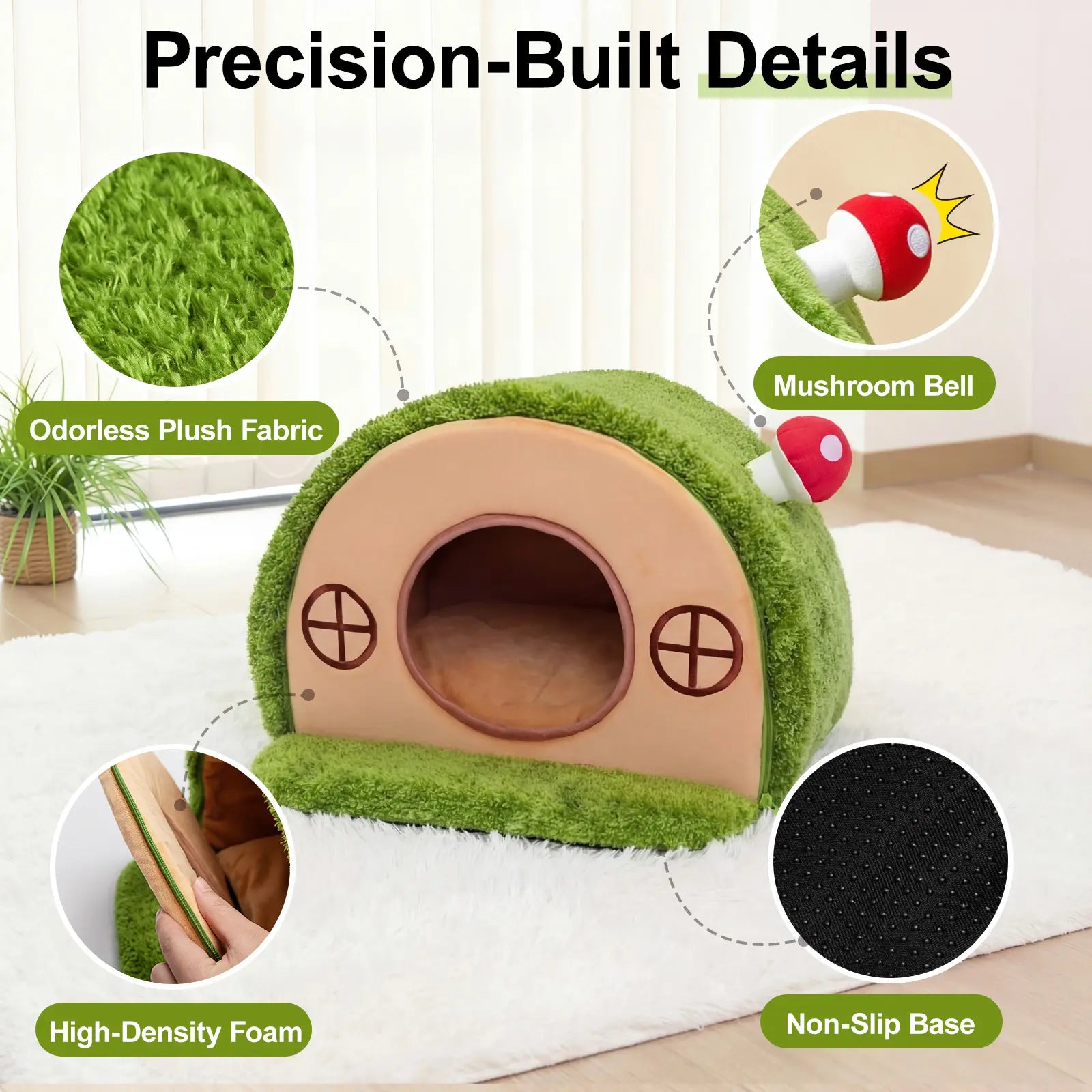 Crystal Velvet Enclosed Cat Bed with Removable Washable Cushion and Non-Slip Base for Indoor Cats