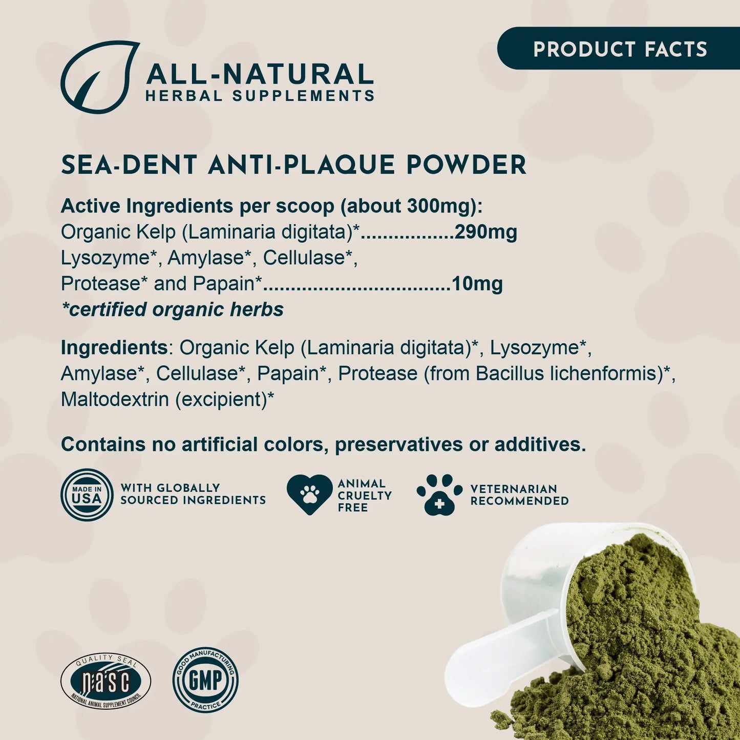 Sea-Dent Anti-Plaque Powder for Dogs and Cats - Dental Support with Organic Kelp and Plant Enzymes