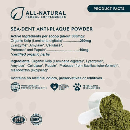 Sea-Dent Anti-Plaque Powder for Dogs and Cats - Dental Support with Organic Kelp and Plant Enzymes