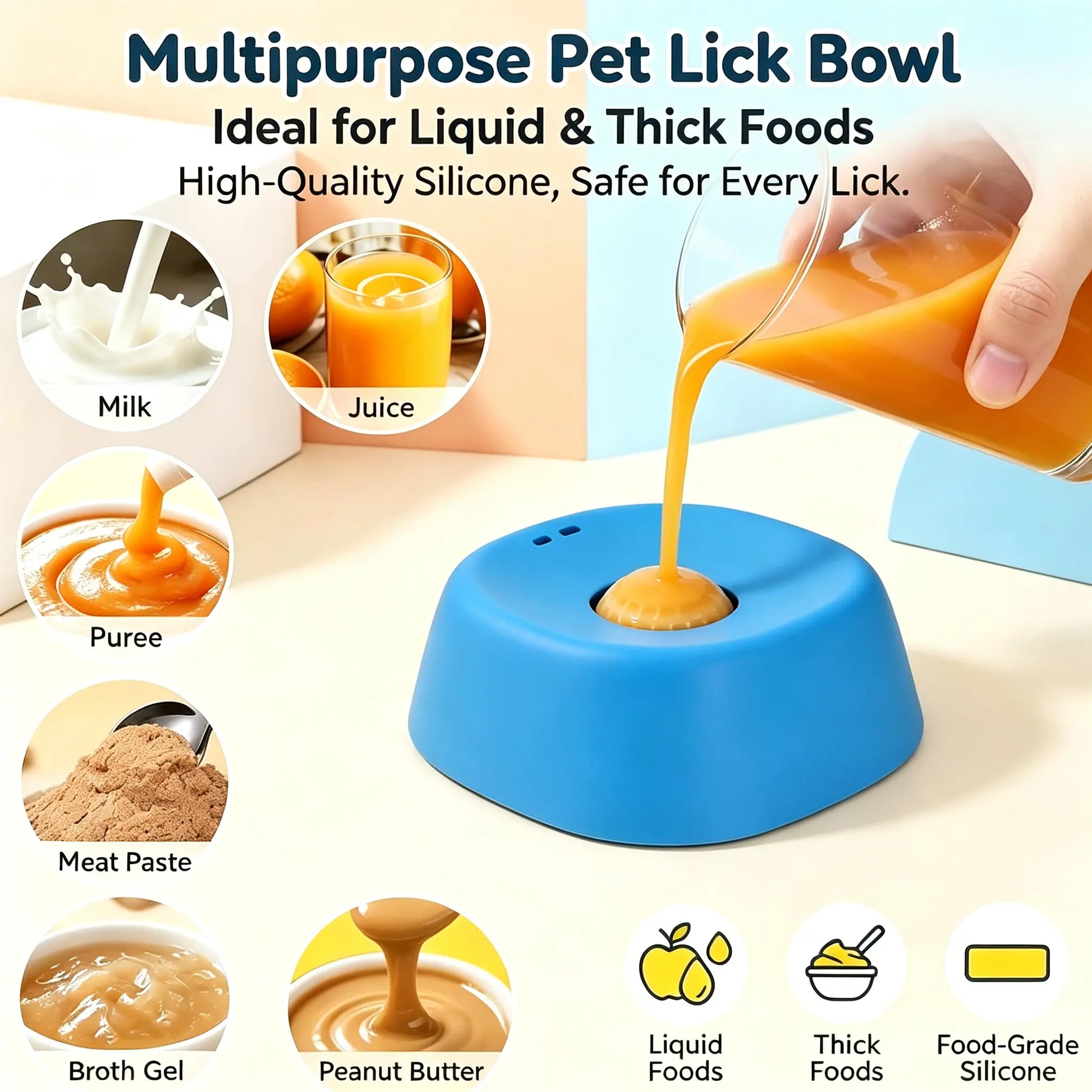 Professional Slow Feeder Licking Bowl for Dogs and Cats with Integrated Rolling Ball for Spill Prevention, Ideal for Bone Broth and Yogurt, Features Optional Anti-Slip Base Pad