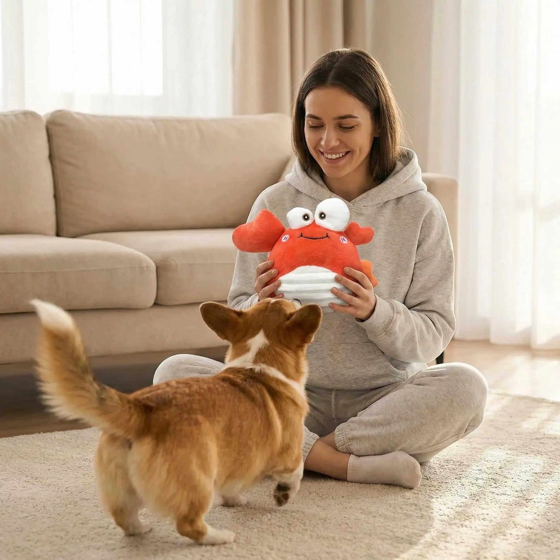 GUKCO Interactive Crab Dog Toy – Rechargeable Self-Play Device with Motion-Activated Ball and Three Modes (Music/Silent/Record) for Small to Medium Dogs, Alleviates Separation Anxiety and Aids in Puppy Teething