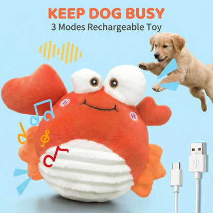GUKCO Interactive Crab Dog Toy – Rechargeable Self-Play Device with Motion-Activated Ball and Three Modes (Music/Silent/Record) for Small to Medium Dogs, Alleviates Separation Anxiety and Aids in Puppy Teething