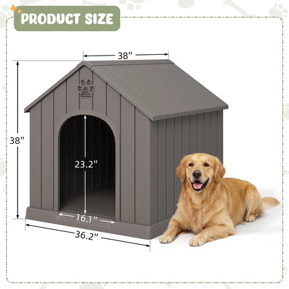 Durable Waterproof Plastic Dog House for Small to Large Dogs - Indoor/Outdoor Use with Elevated Floor, UV Resistance, Air Vents, Drainage Holes, Ground Nails, and Easy Assembly and Cleaning