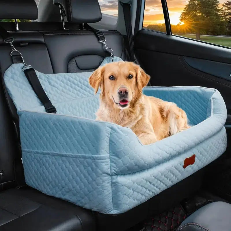 Premium Dog Car Seat for Large and Medium Breeds, Comfortable Booster Bed for Back Seat, Fully Detachable and Washable with Thick Cushion for Travel Comfort
