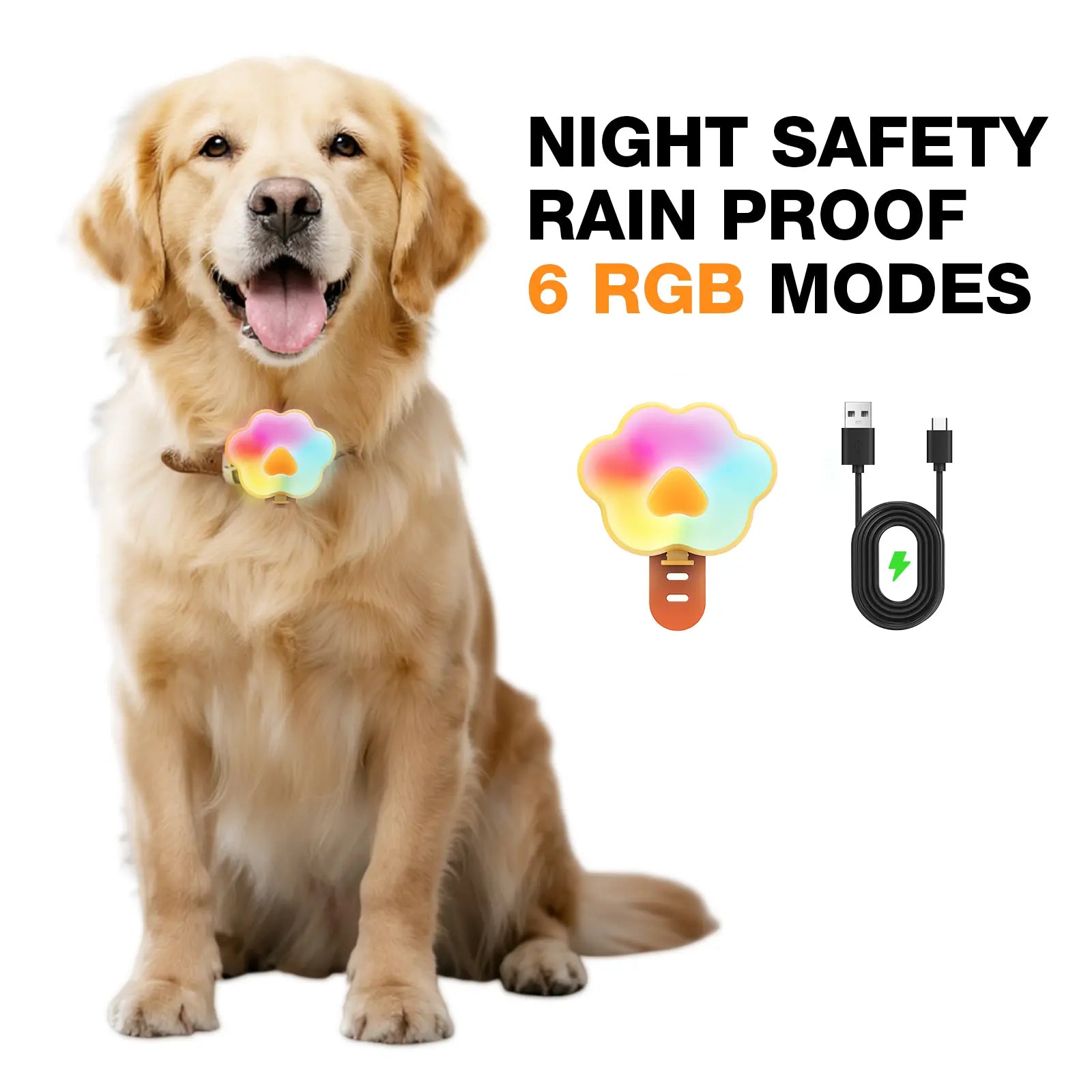 Lekereise USB-C Rechargeable LED Dog Collar Light – Six Modes, Waterproof Silicone Safety Collar for Night Walking, Running, and Camping