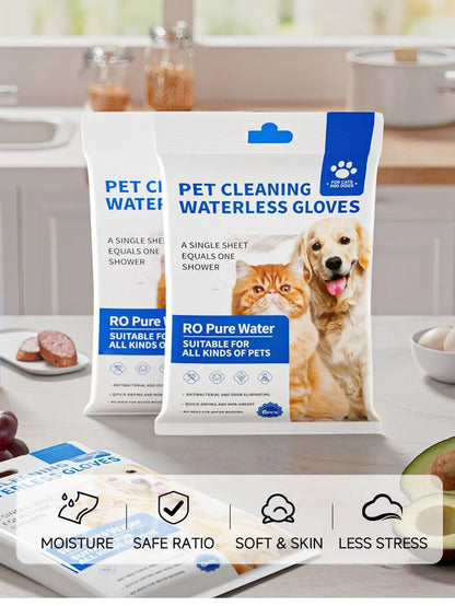 Professional Disposable Grooming Wipes for Dogs and Cats (12 Pack) - Hypoallergenic, No-Rinse Pet Gloves Wipes with Natural Fermented Oils for Hair Removal, Deodorizing, Skin Moisture, and Paw Care, Ideal for Outdoor Use
