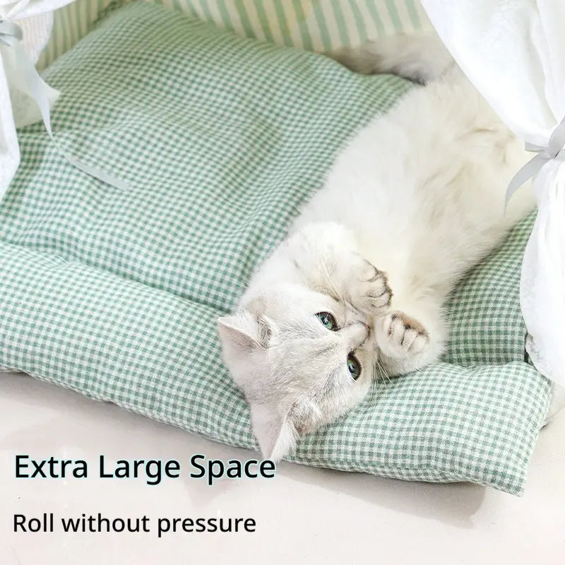 Washable Semi-Enclosed Plush Pet Tent Bed for Small to Medium Cats and Dogs - All-Season Comfort