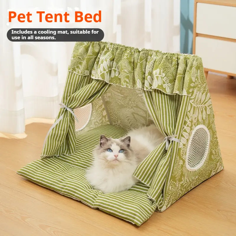 Washable Semi-Enclosed Plush Pet Tent Bed for Small to Medium Cats and Dogs - All-Season Comfort