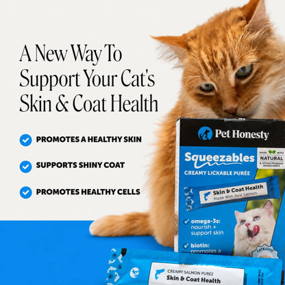 Pet Honesty Squeezables Skin & Coat Health Lickable Supplement for Cats - 20 Pouches