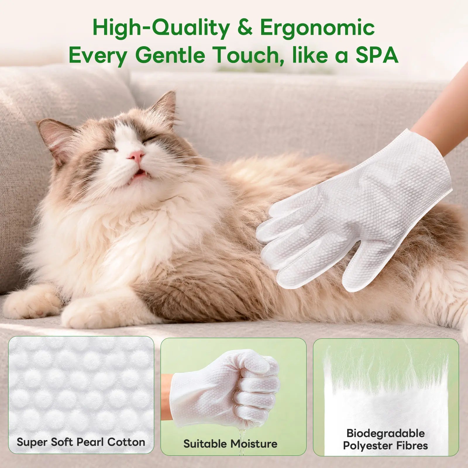 Professional Pet Grooming Wipes for Dogs and Cats - Waterless Bath, Hypoallergenic, Deodorizing, Extra Thick Care for Paws, Fur, Face, Ears, and Tail