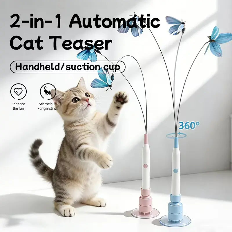 Automatic Interactive Cat Toy with 360° Rotation and Random Movement, USB Rechargeable, Dual Play Modes (Self-Play & Handheld), Strong Suction Cup Base – Ideal for Indoor Cats and Kittens