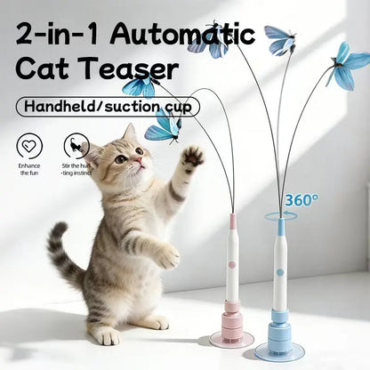 Automatic Interactive Cat Toy with 360° Rotation and Random Movement, USB Rechargeable, Dual Play Modes (Self-Play & Handheld), Strong Suction Cup Base – Ideal for Indoor Cats and Kittens