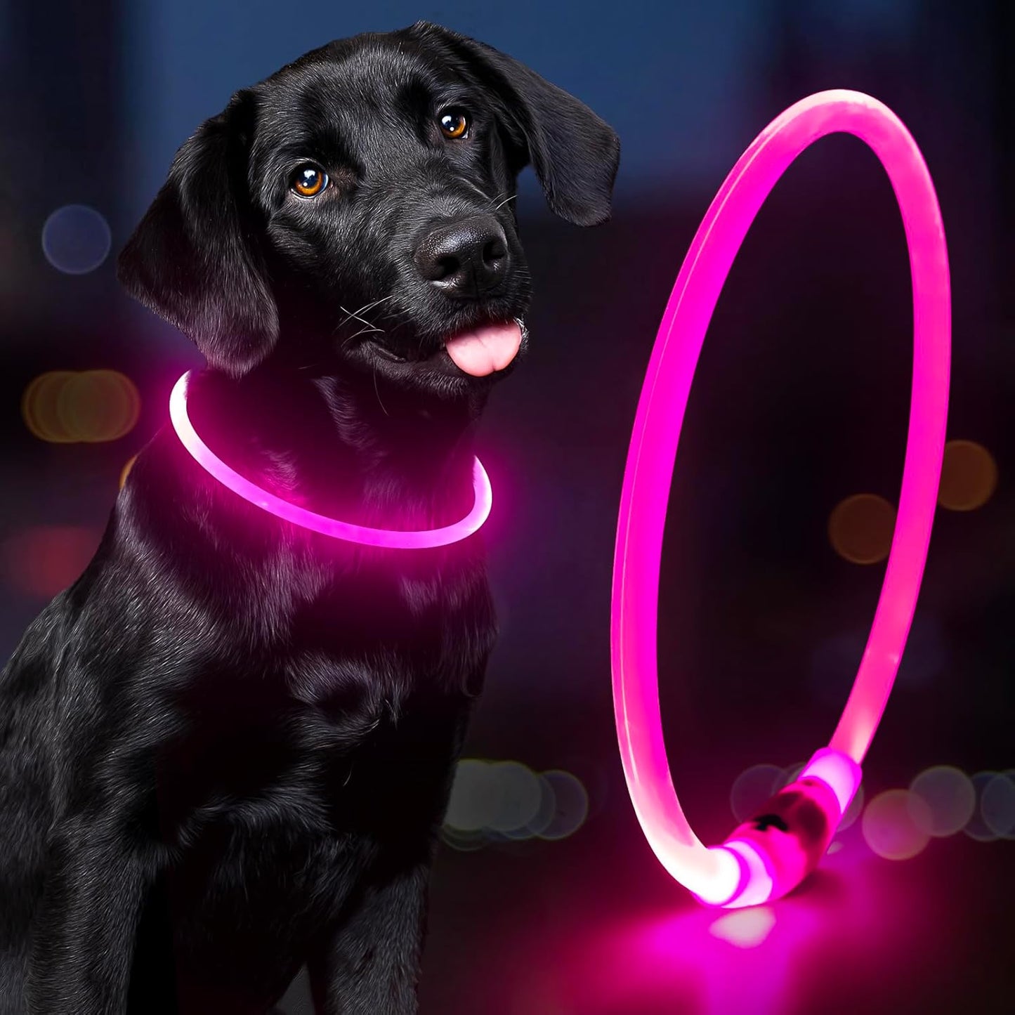 Rechargeable Waterproof LED Dog Collar - Customizable TPU Glow-in-the-Dark Light for Night Walking (Pink)