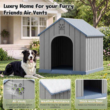 Durable Waterproof Plastic Dog House for Small to Large Dogs - Indoor/Outdoor Use with Elevated Floor, UV Resistance, Air Vents, Drainage Holes, Ground Nails, and Easy Assembly and Cleaning