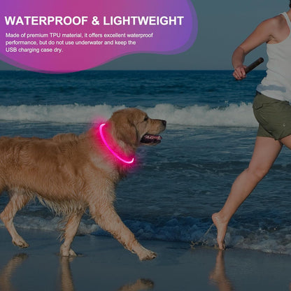 Rechargeable Waterproof LED Dog Collar - Customizable TPU Glow-in-the-Dark Light for Night Walking (Pink)