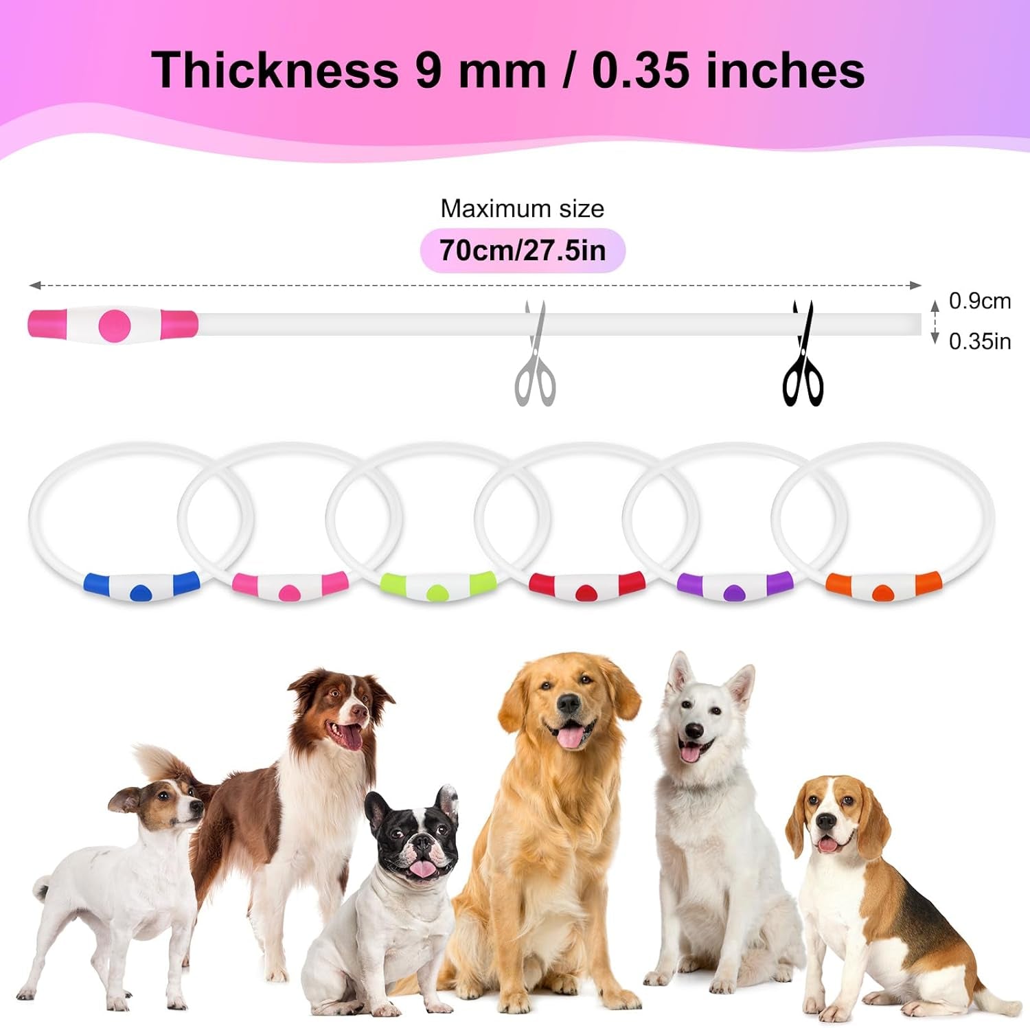 Rechargeable Waterproof LED Dog Collar - Customizable TPU Glow-in-the-Dark Light for Night Walking (Pink)