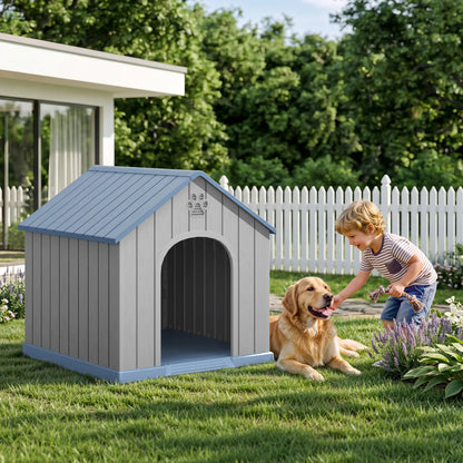 Durable Waterproof Plastic Dog House for Small to Large Dogs - Indoor/Outdoor Use with Elevated Floor, UV Resistance, Air Vents, Drainage Holes, Ground Nails, and Easy Assembly and Cleaning