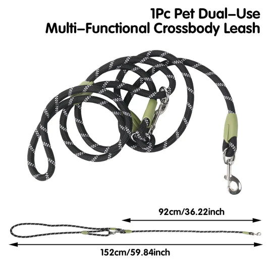 Multifunctional Hands-Free Dog Leash for Hiking and Training - Durable Reflective Crossbody Walking Belt for Dogs of All Sizes