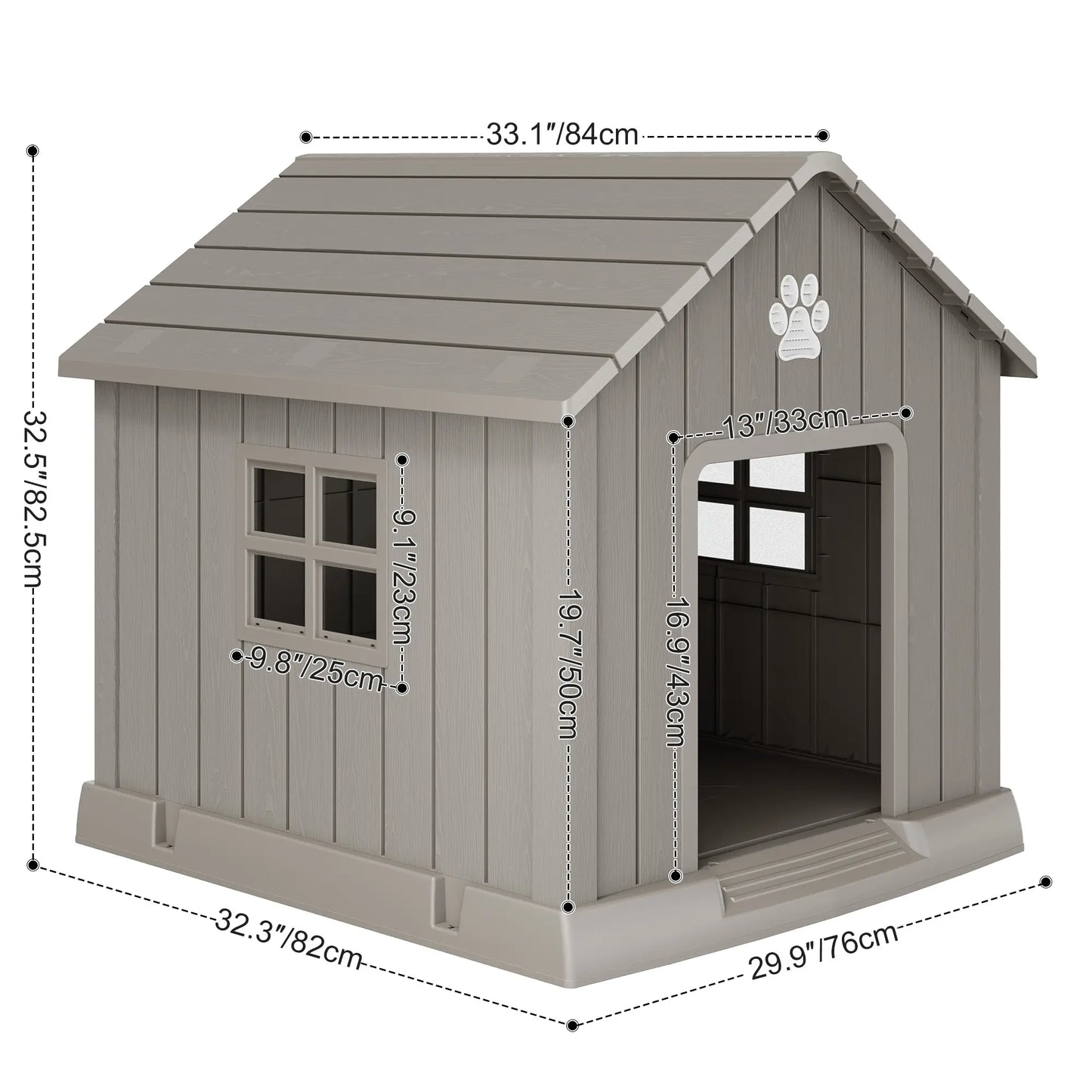 Durable Waterproof Plastic Dog House for Small to Large Dogs - Indoor/Outdoor Use with Elevated Floor, UV Resistance, Air Vents, Drainage Holes, Ground Nails, and Easy Assembly and Cleaning