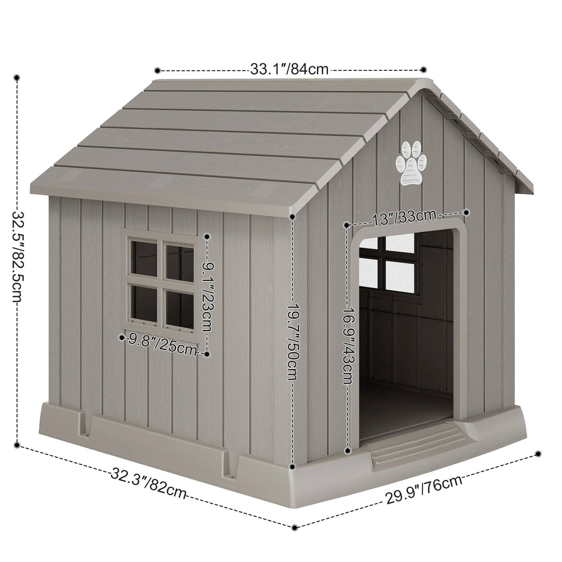 Durable Waterproof Plastic Dog House for Small to Large Dogs - Indoor/Outdoor Use with Elevated Floor, UV Resistance, Air Vents, Drainage Holes, Ground Nails, and Easy Assembly and Cleaning